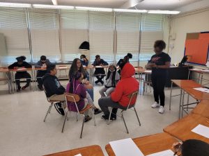 Students participate in a socratic seminar