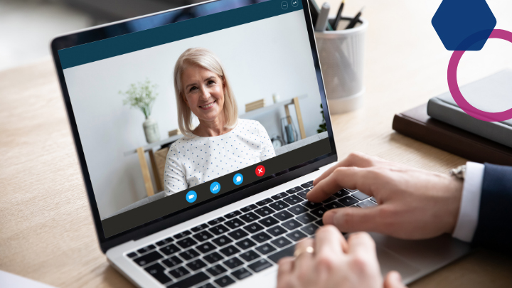 Happy woman on video call.