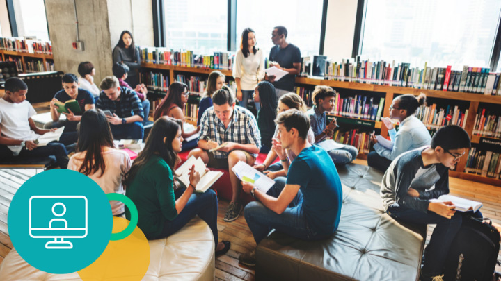 Students working in library