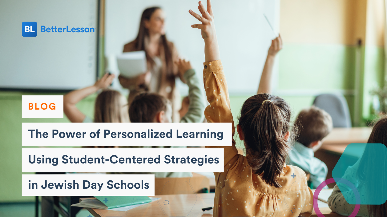 Students raising their hands in a classroom on blog post titled 'The Power of Personalized Learning Using Student-Centered Strategies in Jewish Day Schools'