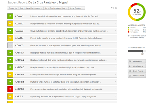 MasteryConnect app with student report