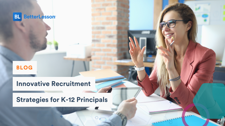 Two teachers engaged in a discussion on innovative recruitment strategies for K-12 Principals