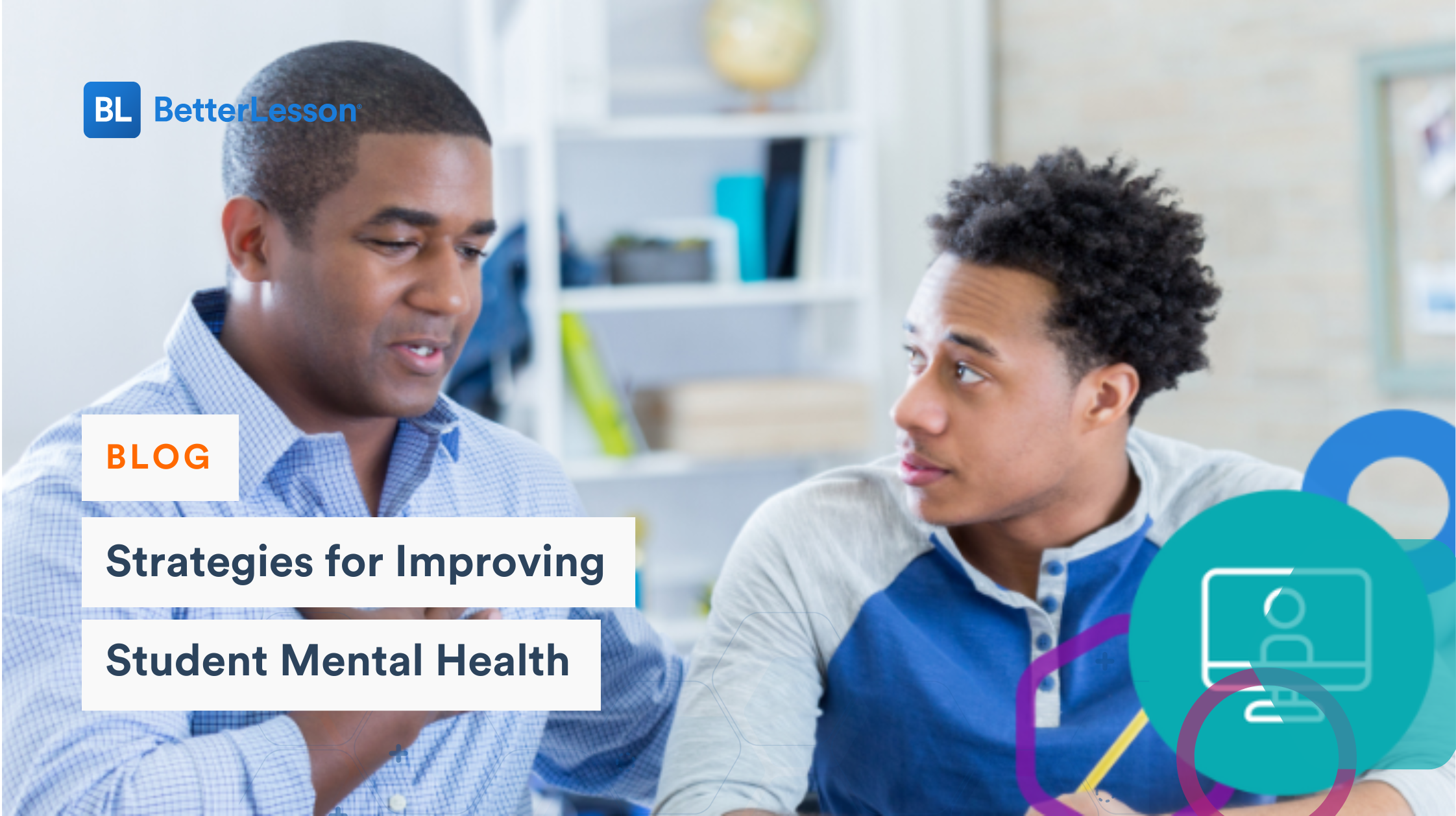 'Strategies for Improving Student Mental Health' with image depicting a teacher and student conversing